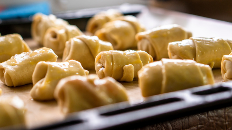 Filled crescent rolls about to go into the oven