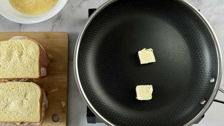 butter cubes in skillet