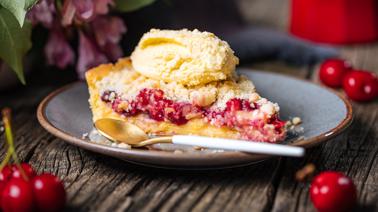 Ice cream on top of cherry pie