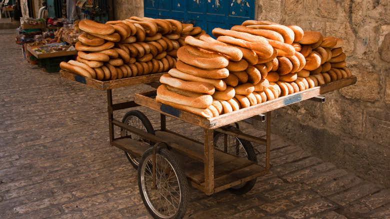 Jerusalem street vendor cart with bagels