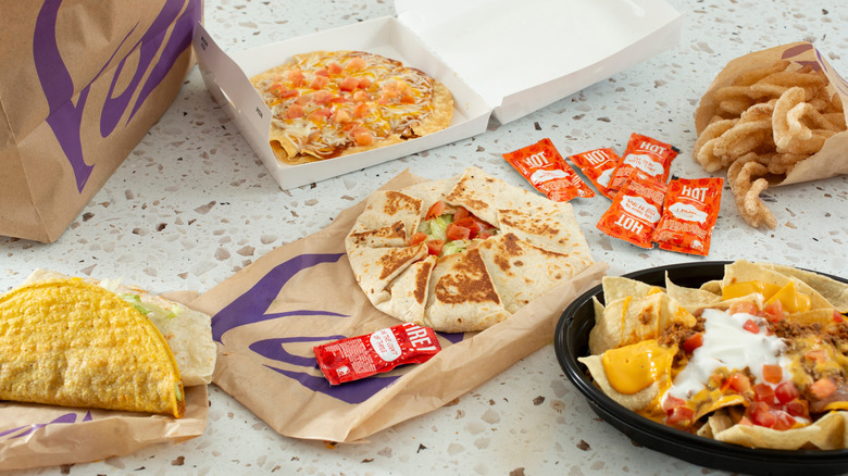 Various Taco Bell food items and sauces