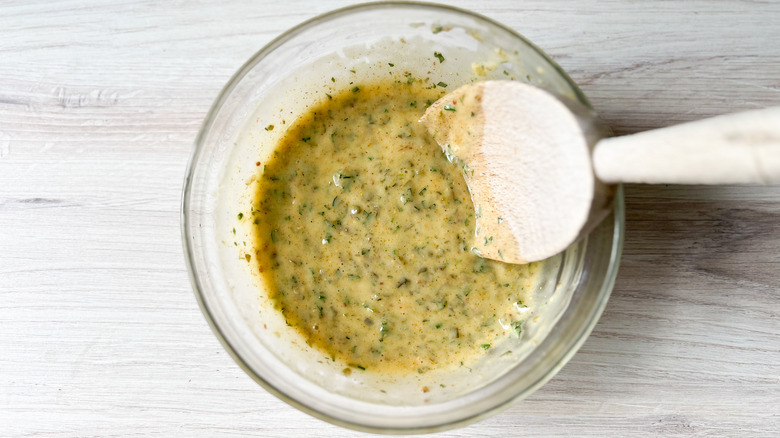 tarragon remoulade with wooden spoon