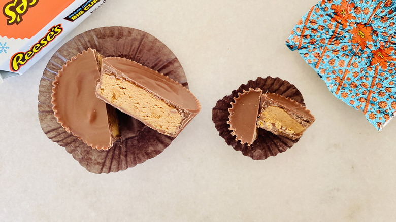 Reese's peanut butter sugar cookie cups cut in half