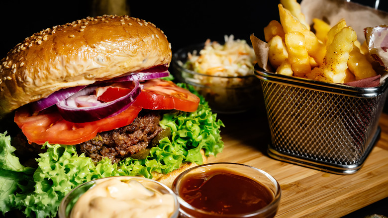 Gourmet burger and fries