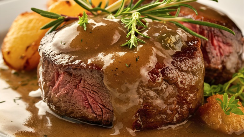 Steak with gravy