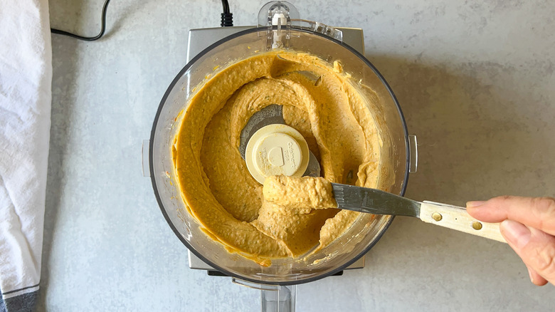 Pumpkin-sage hummus in food processor