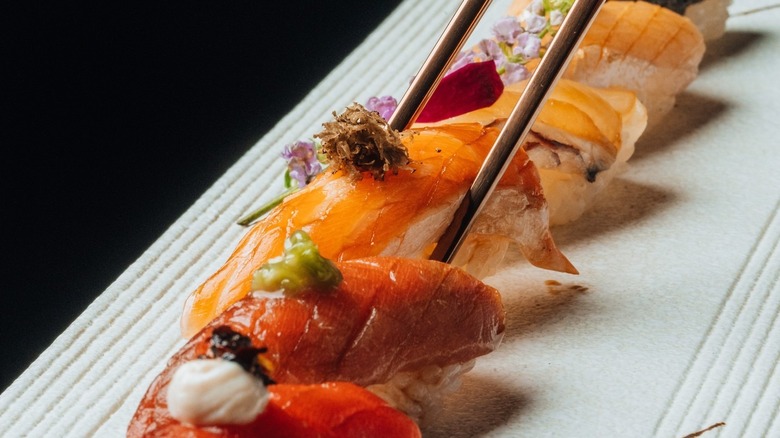 sushi platter and chopsticks