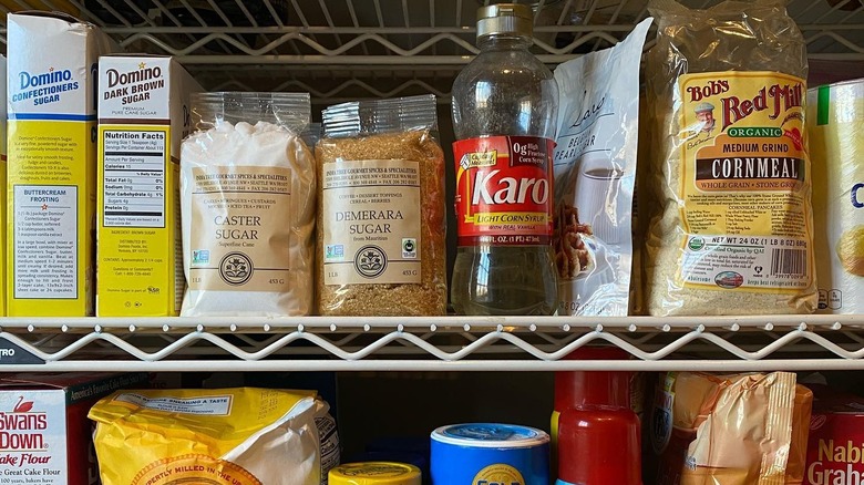 dry storage items on pantry shelves