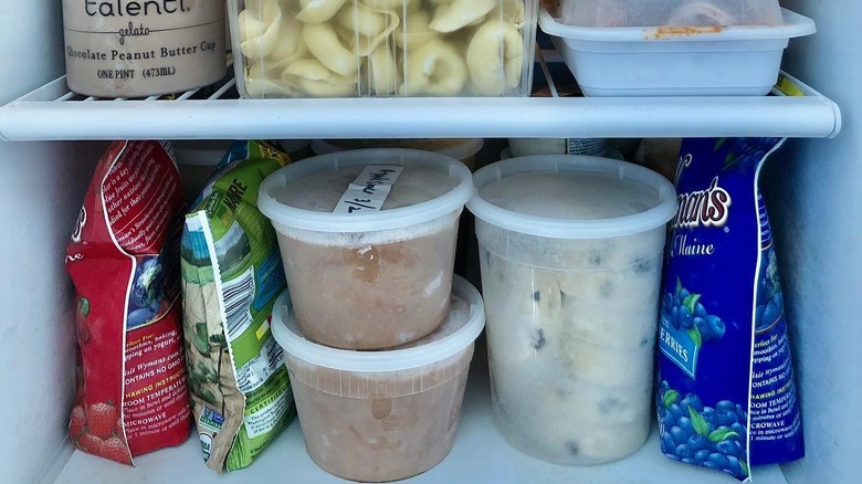 plastic containers in Ina Garten's freezer