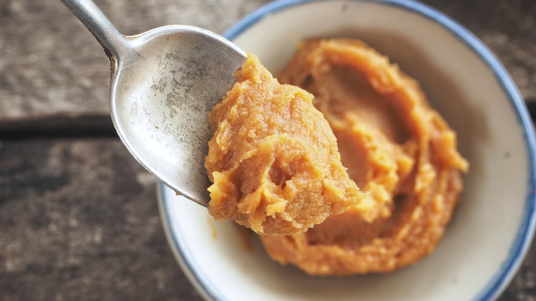 Miso paste on a spoon