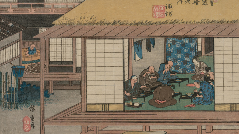 Print showing lunchtime in Edo-era Japan