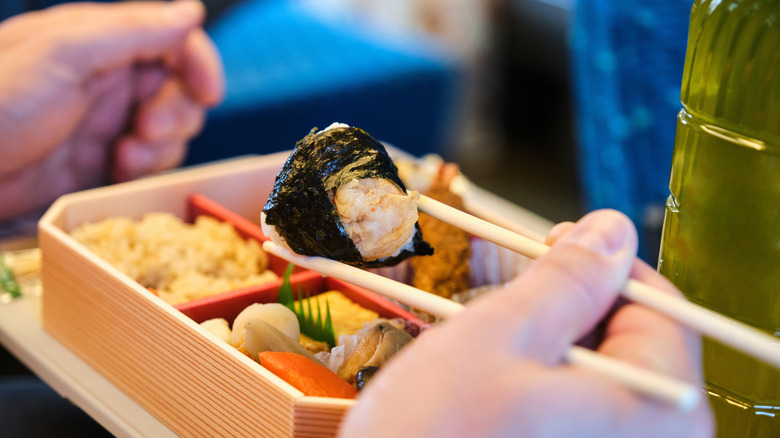 Eating an ekiben on a Japanese bullet train