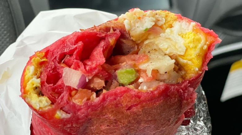 burrito with red tortilla