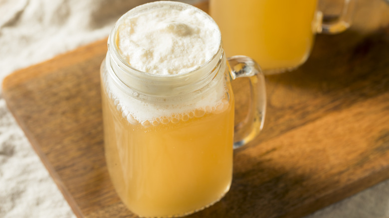 Glasses of homemade butterbeer