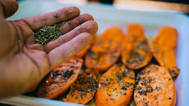 Sweet potatoes with herbs on top