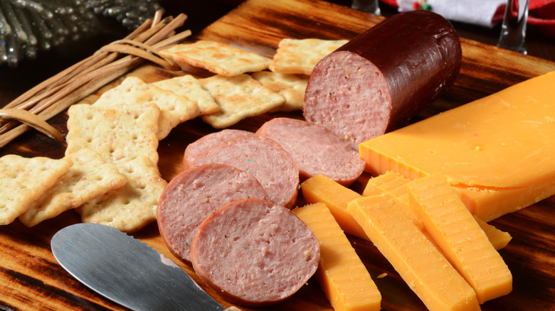 slices summer sausage with cheese