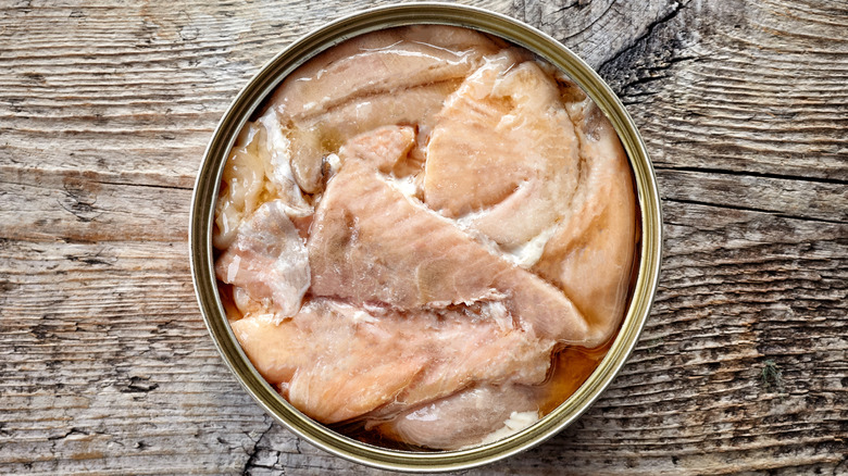 Opened tin of canned salmon