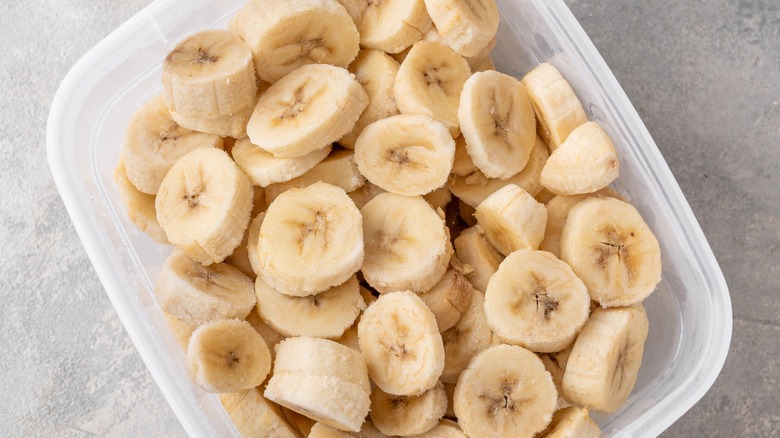 banana slices sitting in plastic container