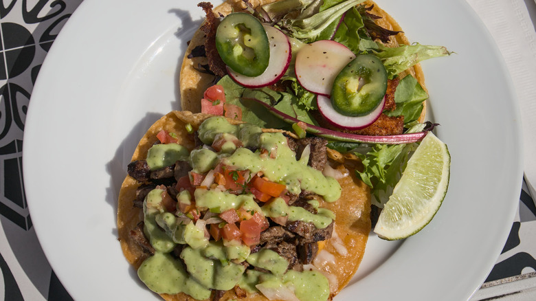 Tacos with creamy green salsa