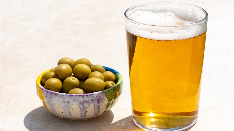 Beer and green olives