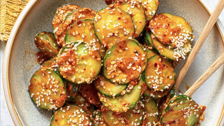 cucumber salad in a bowl