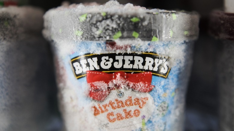 Pint of Ben & Jerry's covered in ice crystals 