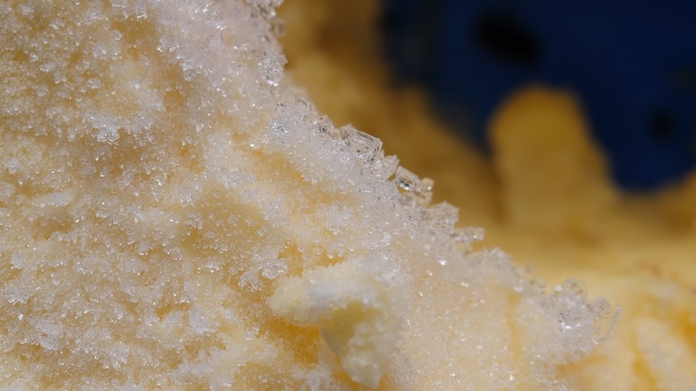 Ice crystals on a vanilla ice cream