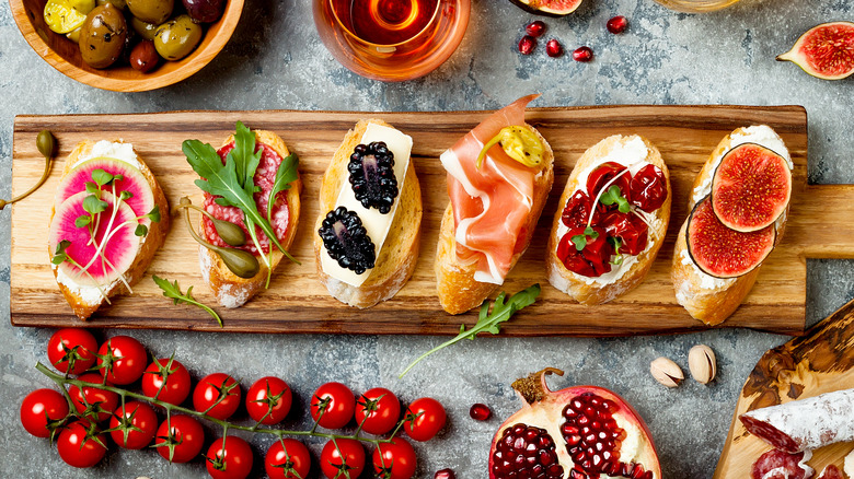 Crostini with a variety of fresh ingredients