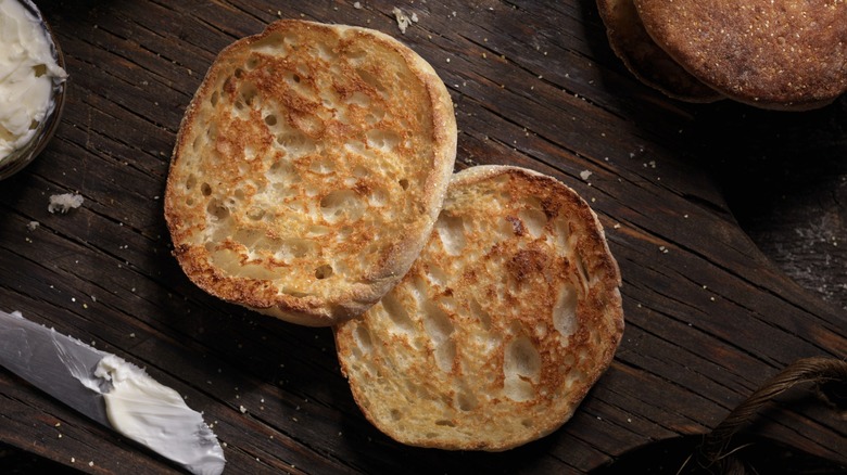 Toasted and sliced english muffin