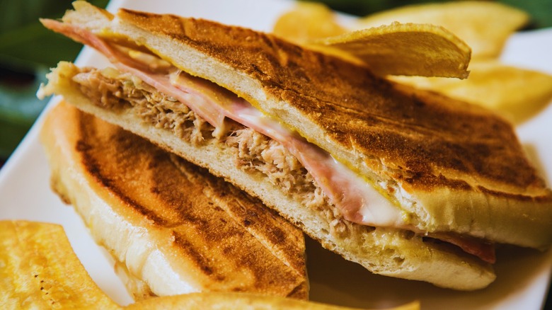 Cuban sandwich with fried plantains 