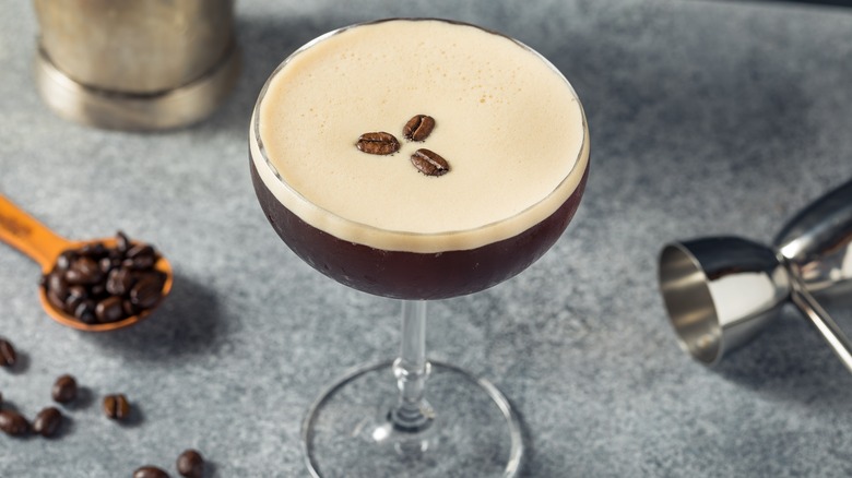 Espresso martini cocktail in coupe glass