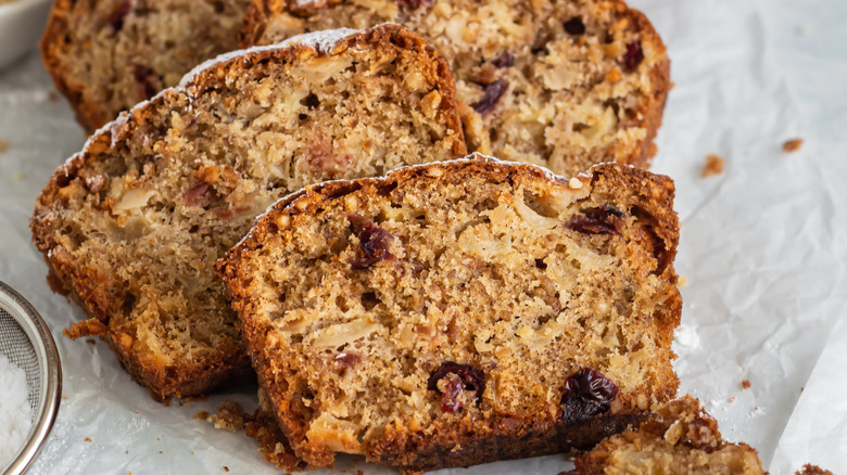 sliced banana bread with dried fruit