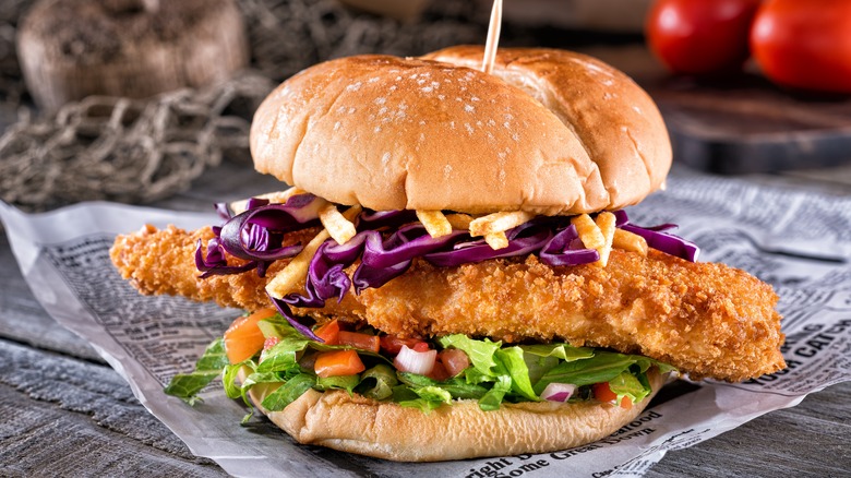 fried fish sandwich with cabbage
