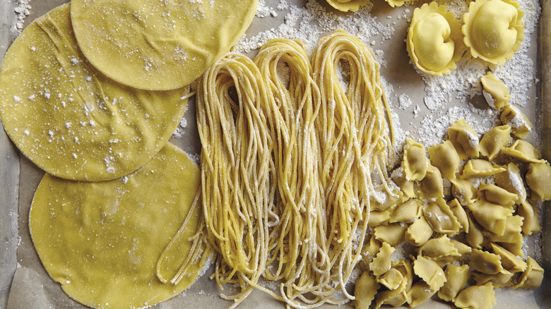 fresh pasta in a baking dish