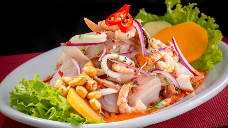 plate of mixed seafood ceviche