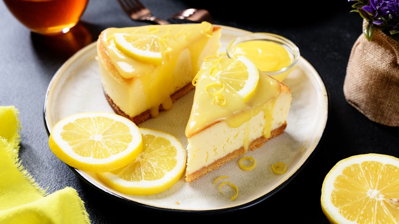 Slices of lemon cheesecake
