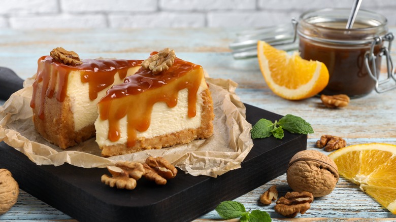 Slices of caramel cheesecake