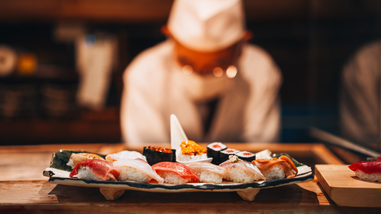 Omakase sushi platter in Japan