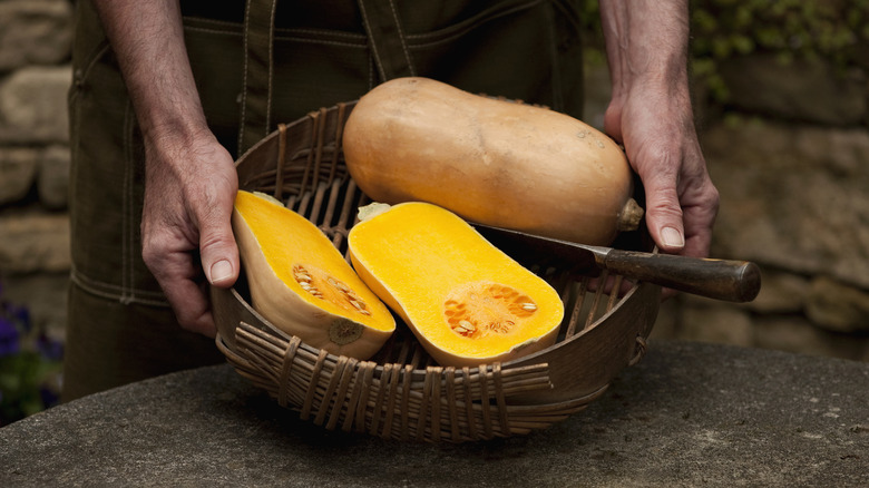 Butternut squashes in a basket