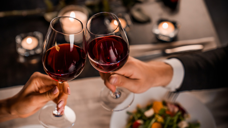 toasting wine at restaurant