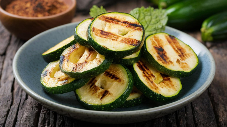 Dish of grilled zucchini slices