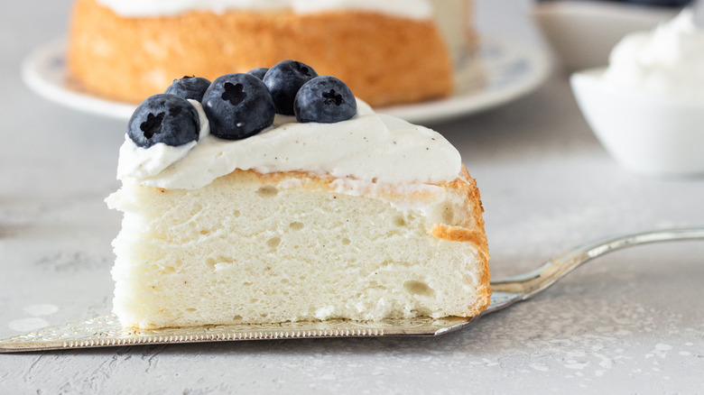 Angel food cake topped with blueberries