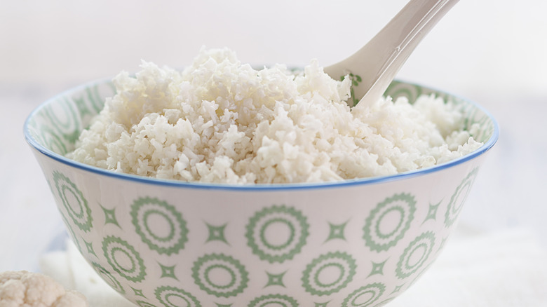 Riced cauliflower in bowl