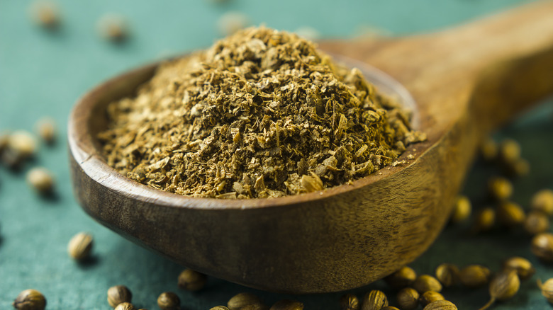 A spoonful of coriander powder