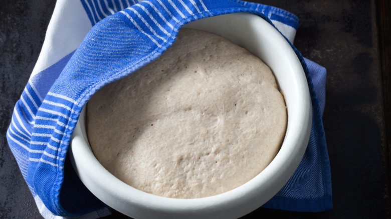 Sourdough dough proofing in a bowl.