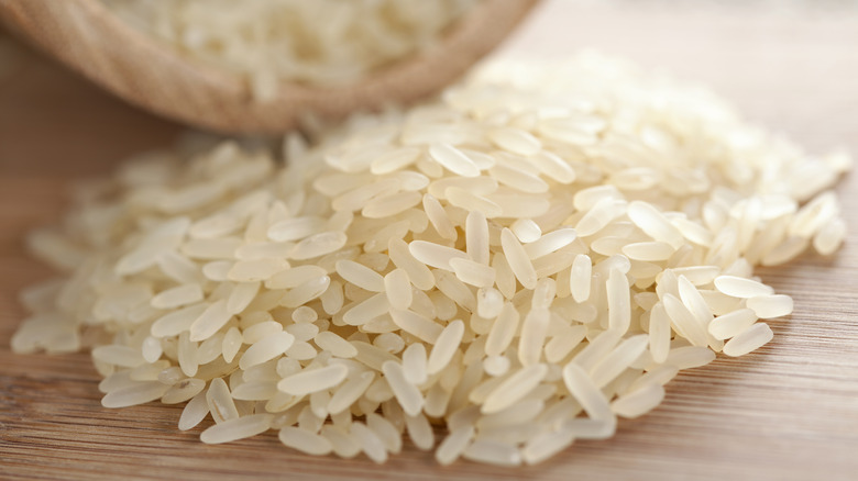 Pile of raw white rice 