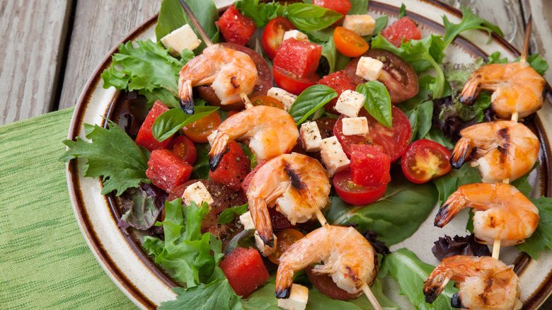 shrimp, watermelon, and tomato salad