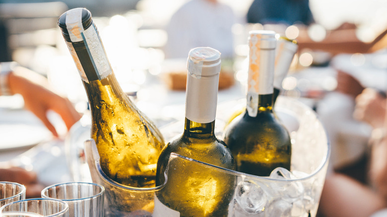 Bottles of wine in an ice bucket