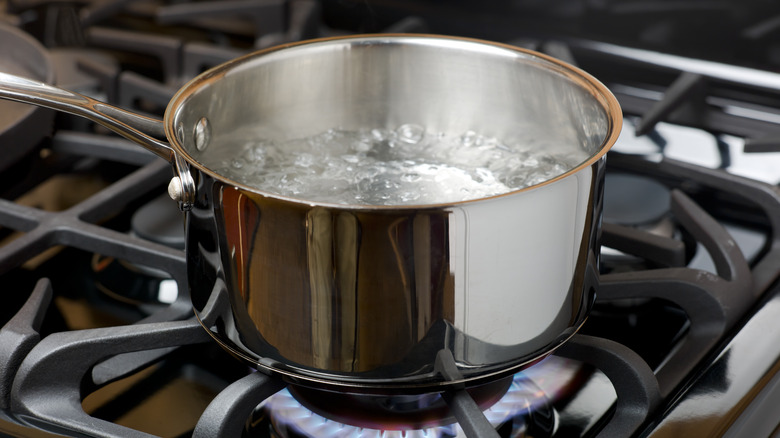 A pot of boiling water on a stove