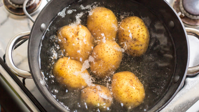 Potatoes simmering in water